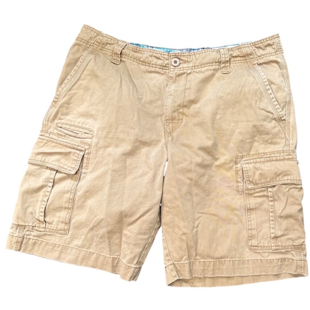 Cargo Shorts‎ Mens 36 Khaki Tan Cotton Utility Pockets Casual 10.5 Inseam